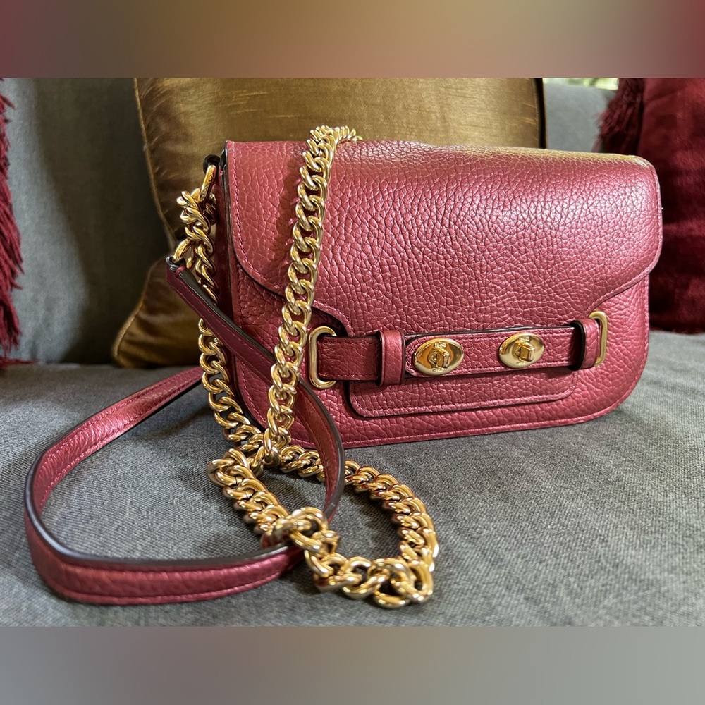 COACH Blake Crossbody Bag Metallic Antique Blush Leather Gold Chain 38052